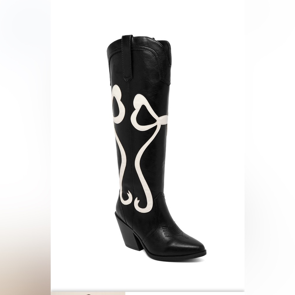 Sugar Black Knee-High Western Boots with White Inlay